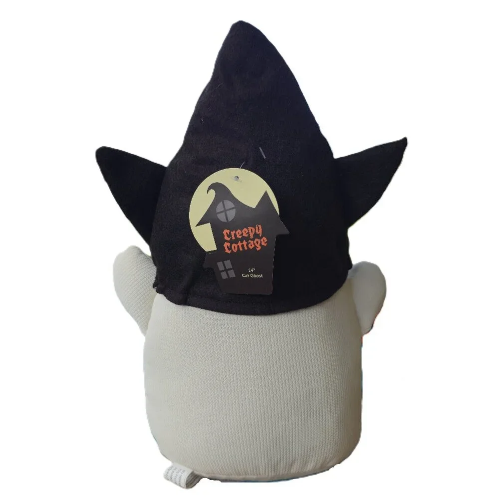 NWT Ghost Cat Witch Hat Holding Broom  14